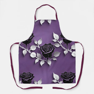 Delantal Rosas Negras Elegantes Con Hojas De Plata