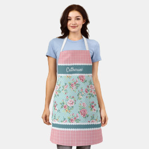 Delantal Rosas personalizadas francesas pastel azul verde a