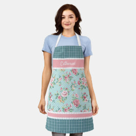 Delantal Rosas personalizadas francesas pastel azul verde a