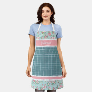 Delantal Rosas personalizadas francesas pastel azul verde a