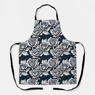 Delantal Rosas Plateadas Metálicas Con Hojas Turquesas
