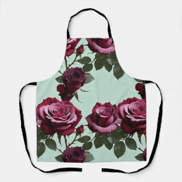 Delantal Rosas Ricas Purpura Y Rojo Intenso Sobre Un Verde 