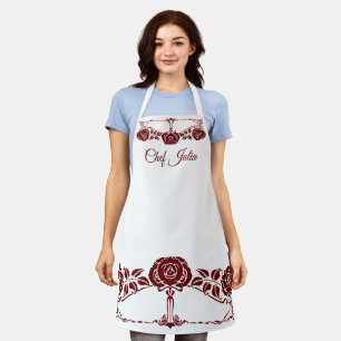 Delantal Rosas rojas de jardín Art Nouveau vintage