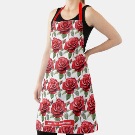 Delantal Rosas Rojas Floral Elegante