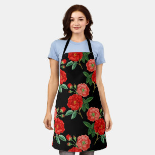 Delantal Rosas rojas, fondo negro,