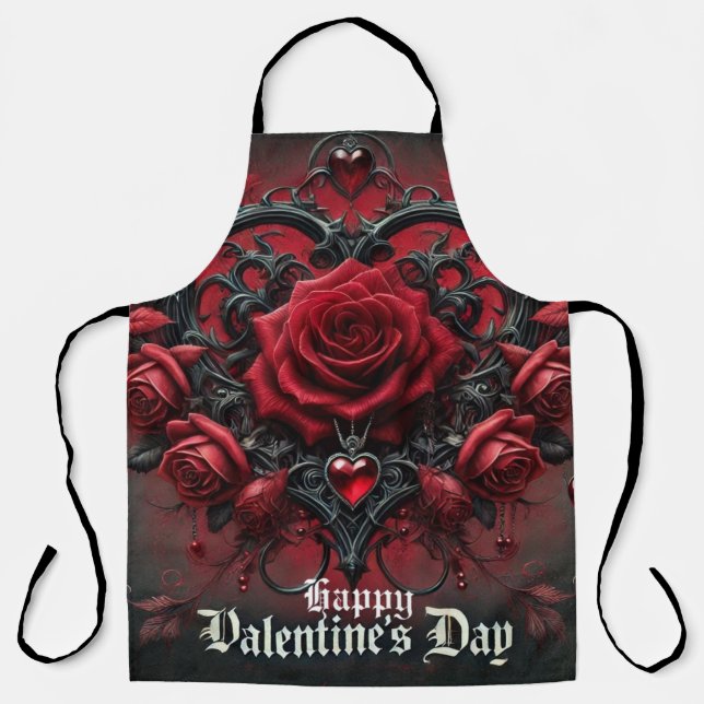 Delantal Rosas rojas góticas día de San Valentín (Anverso)