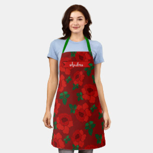 Delantal Rosas Rojas Patrón Ilustrado Floral