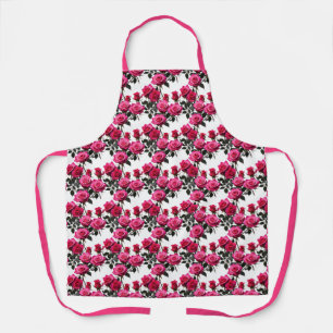 Delantal Rosas rojas y rosadas agrupadas sobre un fondo bla