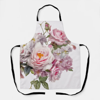Delantal Rosas Románticas y Peonías Blancas Floral