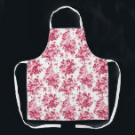 Delantal Rosas románticos de época rosados en blanco<br><div class="desc">Elegante rosa rosa rosa monocromo de época inmaculada sobre fondo blanco. El color de la correa es personalizable.</div>