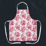 Delantal Rosas románticos de época rosados en blanco<br><div class="desc">Elegante rosa rosa rosa monocromo de época inmaculada sobre fondo blanco. El color de la correa es personalizable.</div>