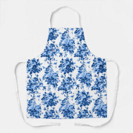 Delantal Rosas románticos de la época antigua - azul sobre 