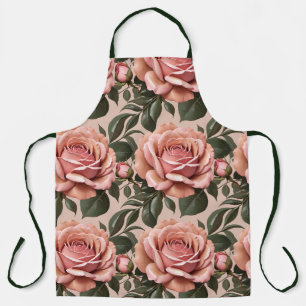 Delantal Rosas rosadas con hojas de pinceladas