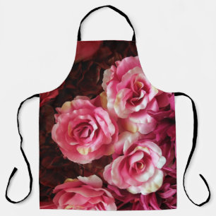 Delantal rosas rosas rojas: fondo de tela.