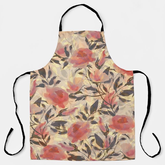 Delantal Rosas salvajes de primavera: patrón de acuarela. (Anverso)