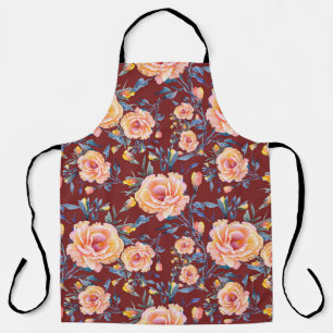 Delantal Rosas, sin soldadura, patrón de fondo rojo