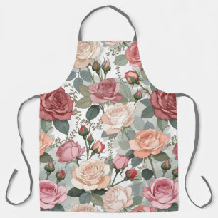 Delantal Rosas Suaves y Follaje — Elegancia Femenina Contem