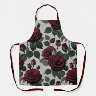 Delantal Rosas terciopelo como burgundy oscuro con hojas ve