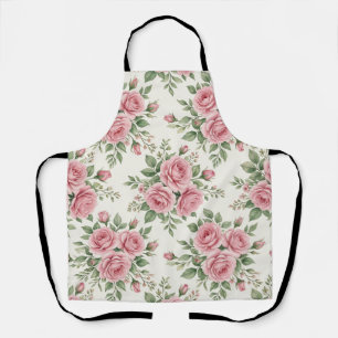 Delantal Rosas Vintage en Acuarela Rosa Floral Sin Costuras