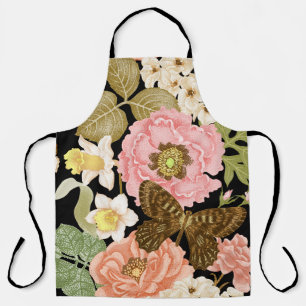 Delantal Rosas Vintage Peonies: Patrón floral negro
