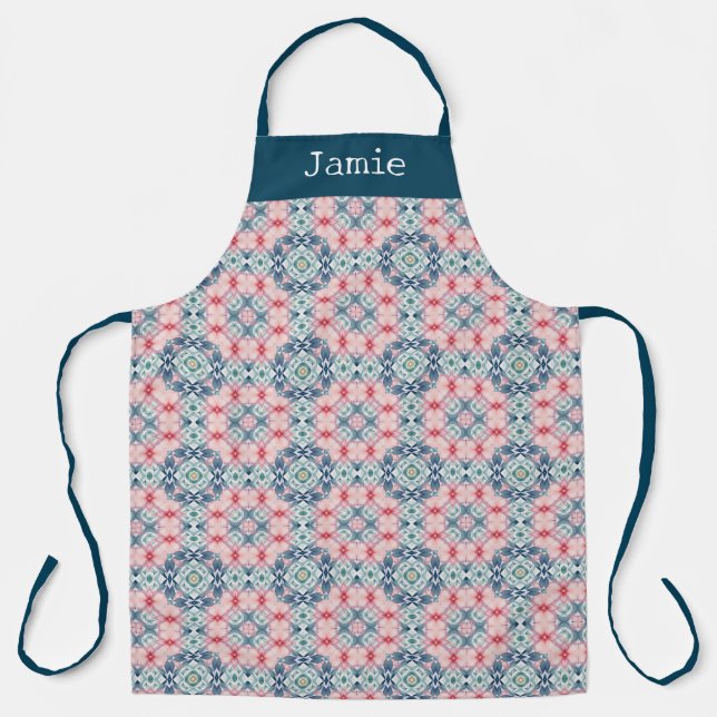 Delantal Rose, Blue and Green Pattern Personalized Name  (Anverso)