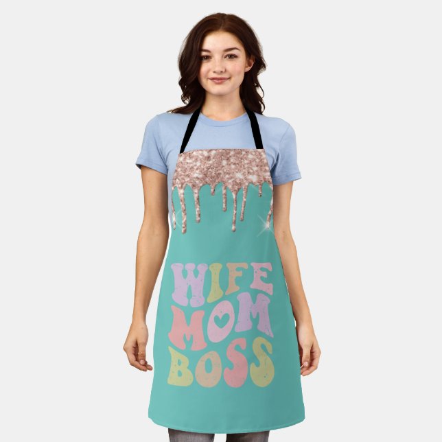 Delantal Rose Gold Goteos Esposa Mamá Jefa Verde Menta (Gastado)
