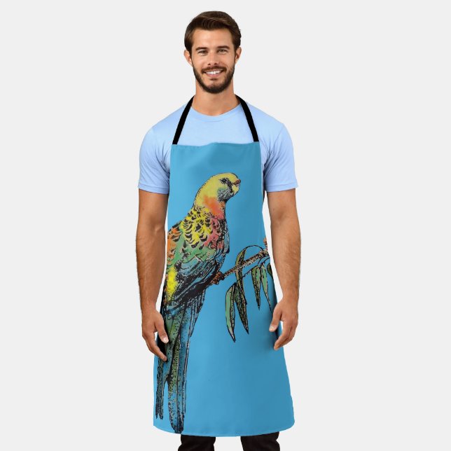 Delantal Rosella Parrot Birds Patrón Azul Mens Dads Apron (Gastado)