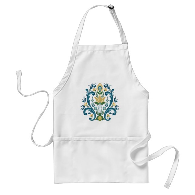 Delantal Rosemaling en azul y oro (Frente)