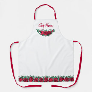 Delantal Roses Rojos Y Nombre En Script