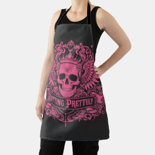 Delantal Rotting Prettily — Pink Skull Crown Wings Gothic