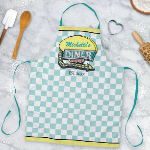Delantal Rótulo Diner Retro 50 Revisión Verde azulada mod