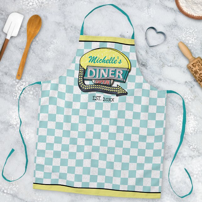 Delantal Rótulo Diner Retro 50 Revisión Verde azulada moder (Subido por el creador)