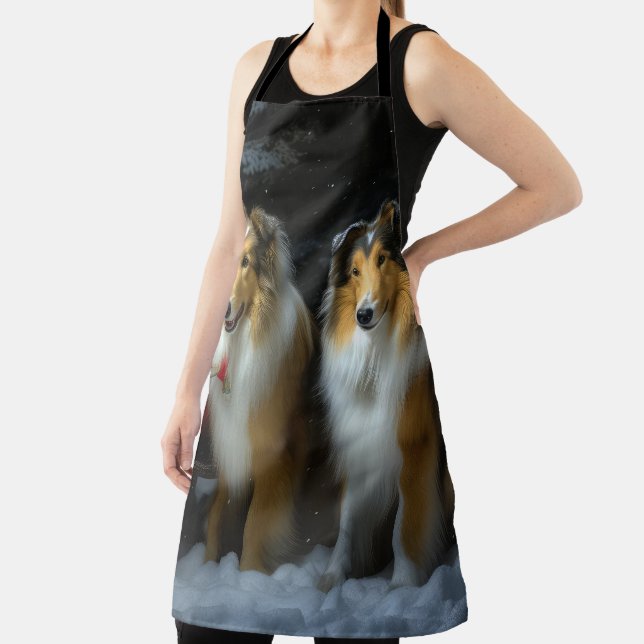 Delantal Rough Collie Snowy Sleigh Navidades Decoración (in situ)