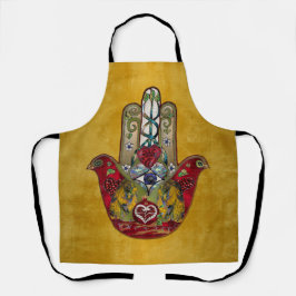 Delantal Ruby Pomegranate Heart Red Bird Hamsa Apron