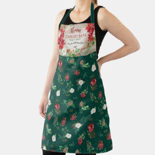 Delantal Ruido Feliz Navidad Borgoña Poinsettia Floral