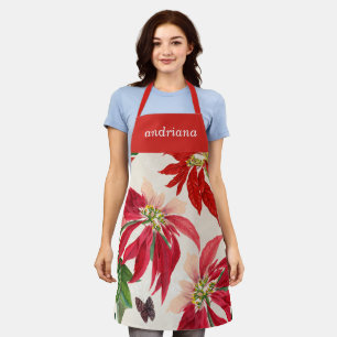 Delantal Ruido Rojo Acuarela Poinsettia Verdor Floral