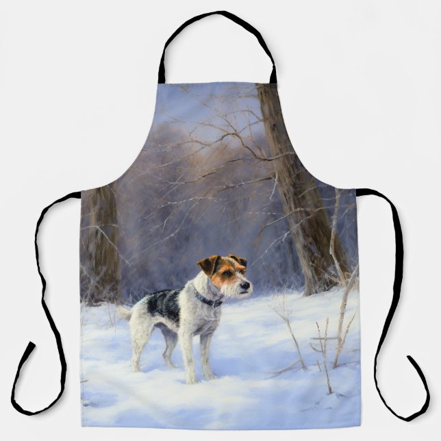 Delantal Russell Terrier deja que nieve Navidades (Anverso)