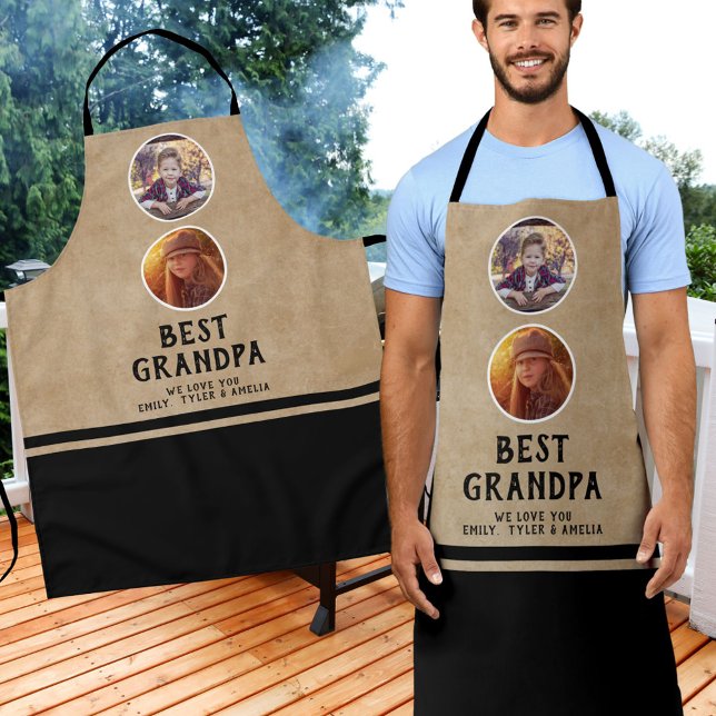 Delantal Rustic Best Grandpa Father`s Day 2 Photo Black (Subido por el creador)
