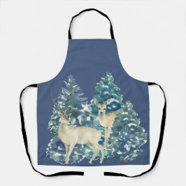 Delantal Rustic Christmas Snowy Forest Deer Decor For Home
