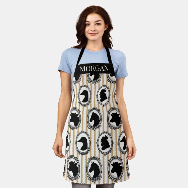 Delantal Rustic Farm Kitchen Barnyard Black & Khaki Stripe (Gastado)