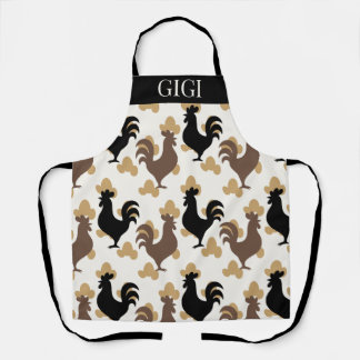 Delantal Rustic Folk Art Rooster Pattern, Farmhouse Kitchen