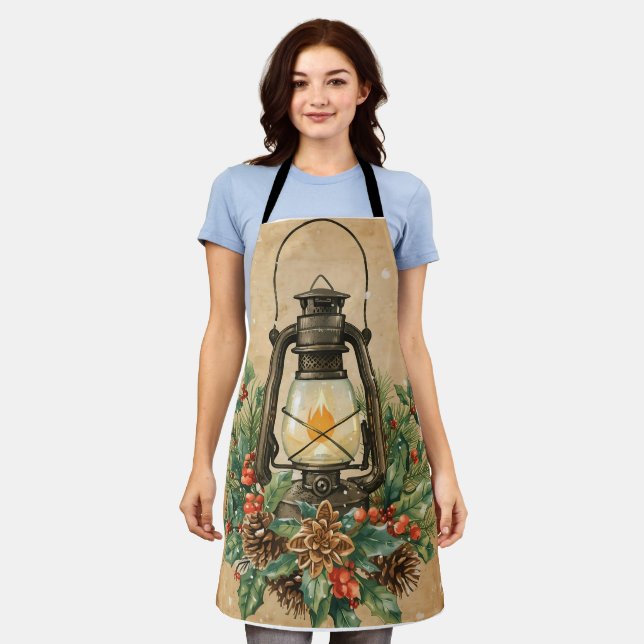 Delantal Rustic lantern christmas holly pine festive winter (Gastado)