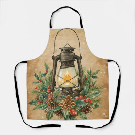 Delantal Rustic lantern christmas holly pine festive winter
