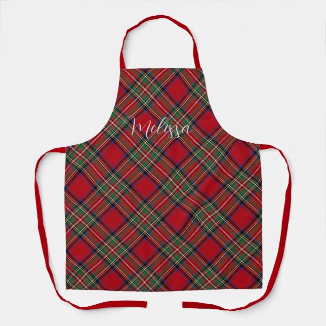 Delantal Rustic Plaid Red and Green Stewart Tartan (Anverso)