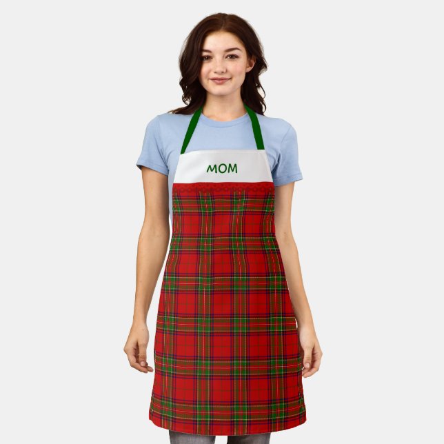 Delantal Rustic Red and Green Tartan Plaid With Name (Gastado)