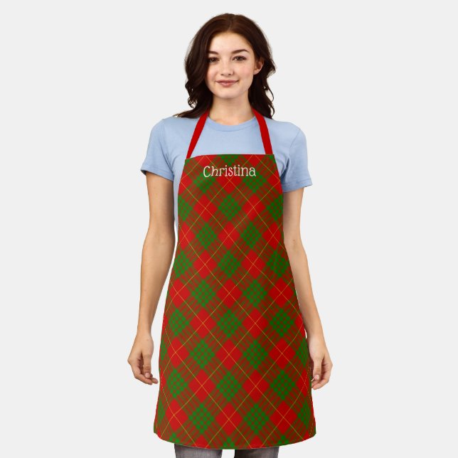 Delantal Rustic Red & Green Tartan Plaid With Name (Gastado)