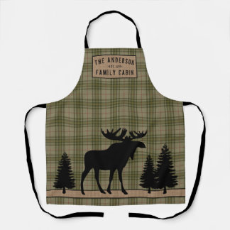 Delantal Rústica familia Cabina Moose Pine Green Plaid Burl