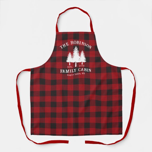 Delantal Rústica familia de campo árbol de cabinas rojo búf (Anverso)