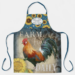 Delantal Rústica Granja Rooster Sunflowers Cocina Azul Nom