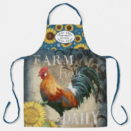 Delantal Rústica Granja Rooster Sunflowers Cocina Azul Nomb